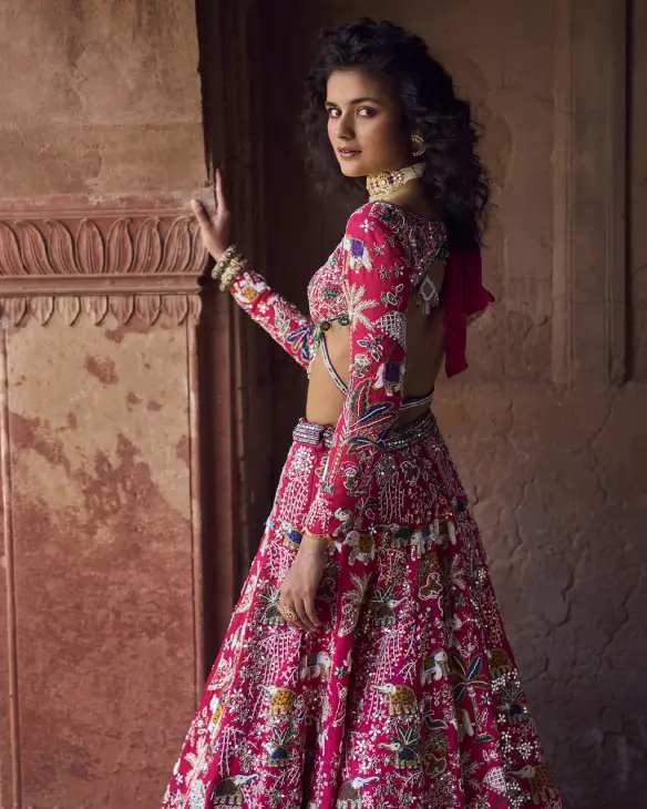 Heritage Red Hand-Embroidered Bridal Lehenga with Rajasthani Motifs-3