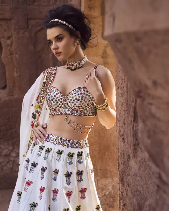 Lehenga with Sequined Choli and Chiffon Dupatta-2