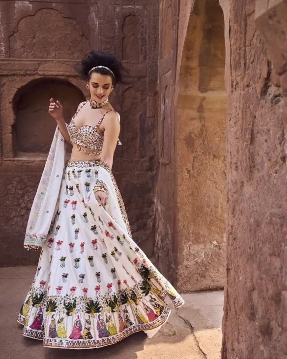 Lehenga with Sequined Choli and Chiffon Dupatta-3